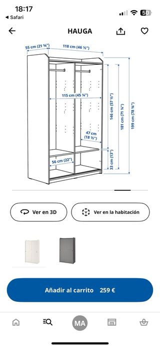 Armario HAUGA corredero blanco madera
