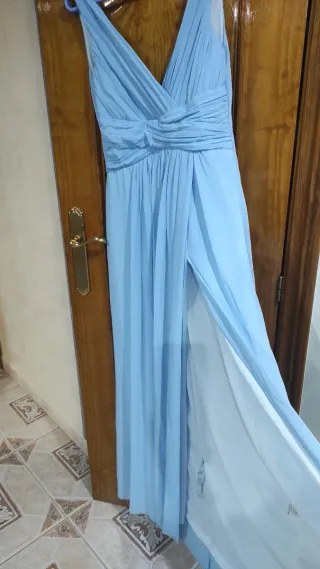 Vestido de fiesta azul y dorado