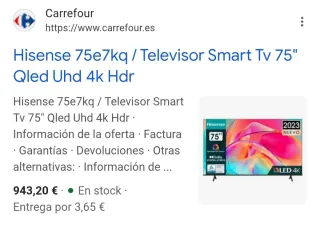 TV Hisense 75 QLED 4K E7 PANTALLA Rota