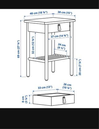 Mesita Noche Ikea BJÖRKSÄS Madera y Cuero