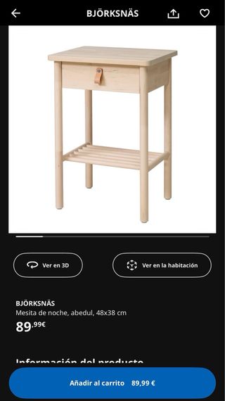 Mesita Noche Ikea BJÖRKSÄS Madera y Cuero