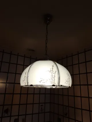 Lámpara colgante cristal blanco y dorado