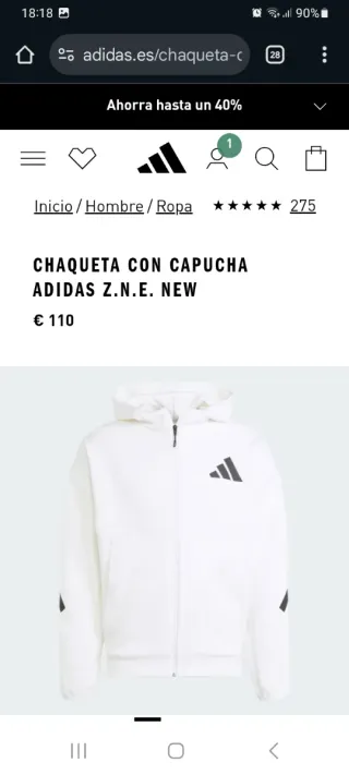 Chaqueta Sudadera Adidas Blanca y Negra