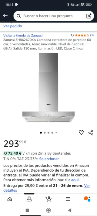 Campana Extractora Zanussi Acero Inoxidable 60cm