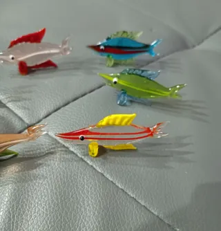 Lotto piccoli pesci tropicali in vetro di Murano