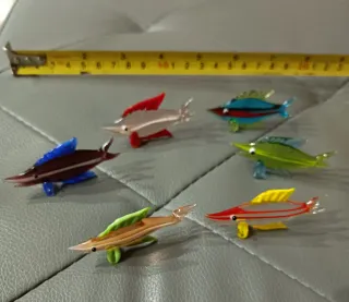 Lotto piccoli pesci tropicali in vetro di Murano