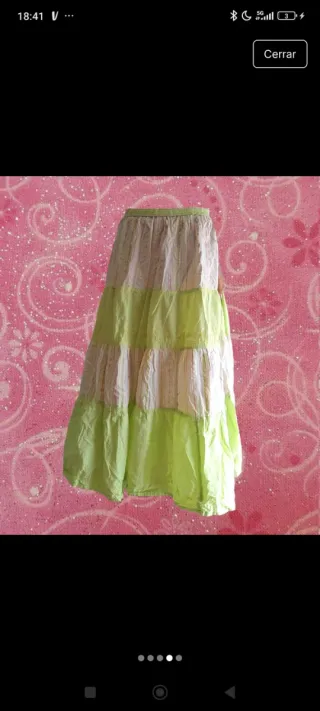 Falda Bohemia Vintage verde y rosa