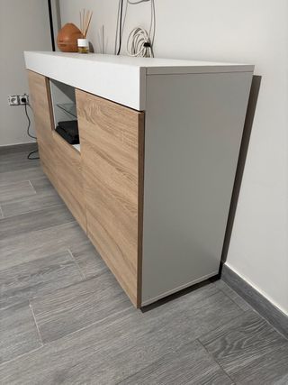 Mueble TV salón madera y cristal