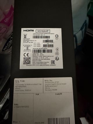 Monitor Gaming Portátil Asus ROG 15.6 FHD 144Hz