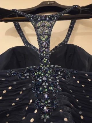 Vestido de fiesta azul plateado