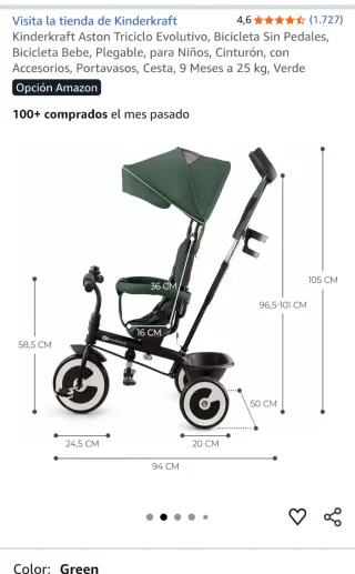 Triciclo Kinderkraft Aston Evolutivon verde