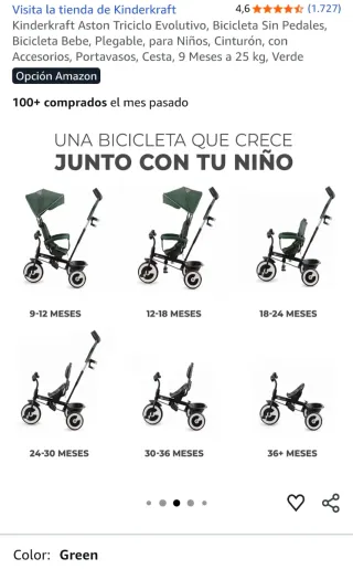 Triciclo Kinderkraft Aston Evolutivon verde