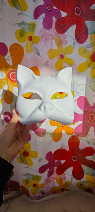 Maschera Gatto Veneziana Cartapesta Bianca