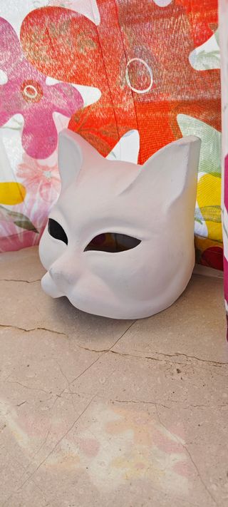 Maschera Gatto Veneziana Cartapesta Bianca