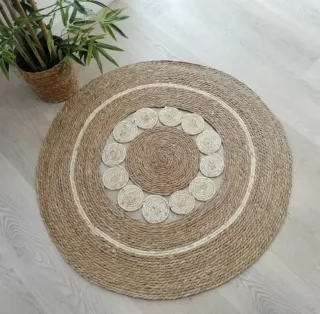 Alfombra Redonda Fibra Natural Estilo Boho Nórdico