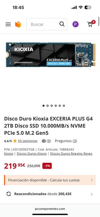 SSD Kioxia Exceria Plus G4 2TB NVMe PCIe 5.0