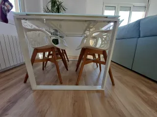 Mesa comedor cristal 150x90 patas blancas