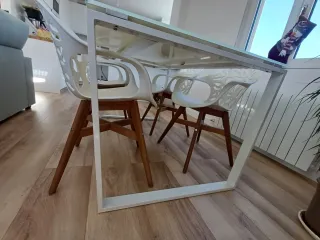 Mesa comedor cristal 150x90 patas blancas