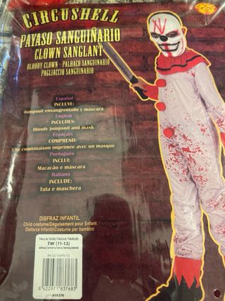 Disfraz Payaso Terror 10/11 años