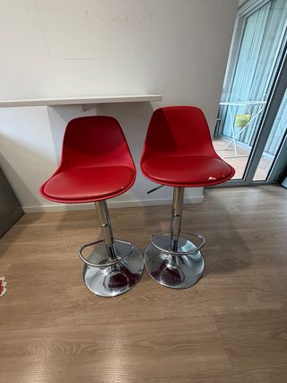 2 Taburetes Cocina Regulables Asiento Rojo