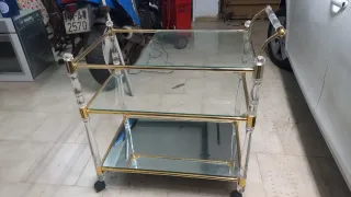 Carrito camarera cristal y metal dorado