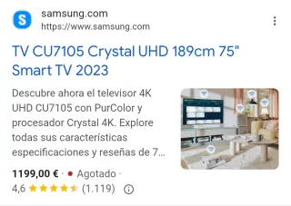 TV Samsung Crystal UHD 75 CU7105K (Pantalla Rota)