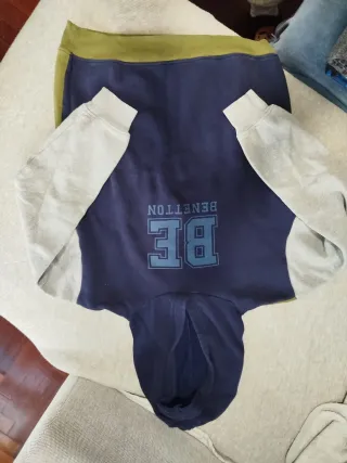 Sudadera Benetton niño azu, verde y gris