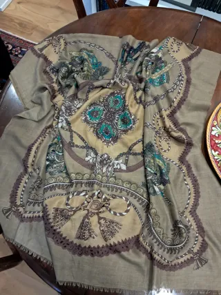 Pashmina Marrone e Verde con Motivo Barocco