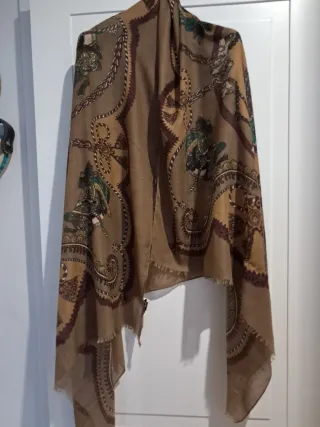 Pashmina Marrone e Verde con Motivo Barocco