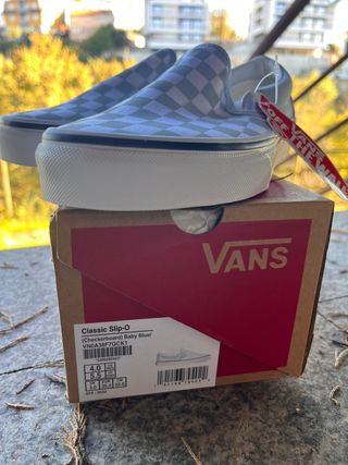 Vans Slip On xadrez azul e branco