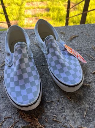Vans Slip On xadrez azul e branco