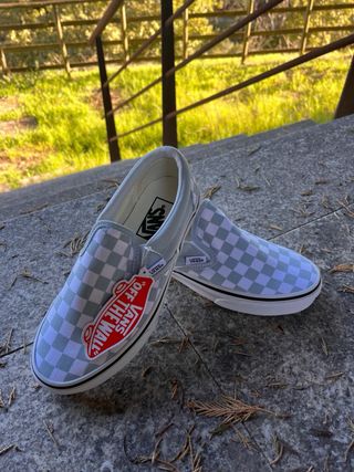 Vans Slip On xadrez azul e branco
