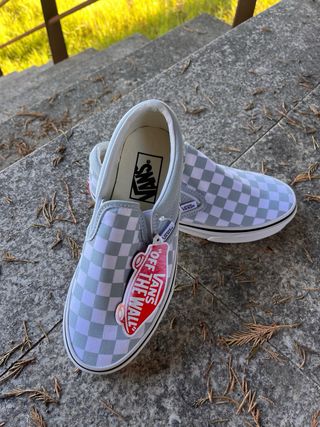 Vans Slip On xadrez azul e branco