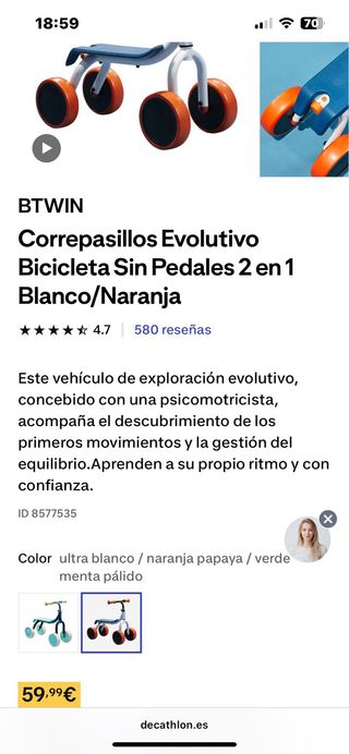 Bici Evolutiva Infantil Naranja/Azul