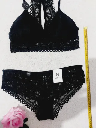 Conjunto Lencería Encaje Negro M/L
