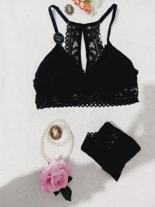 Conjunto Lencería Encaje Negro M/L