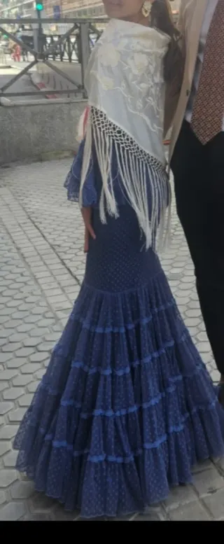 Vestido Flamenca Niña Azul Talla 12