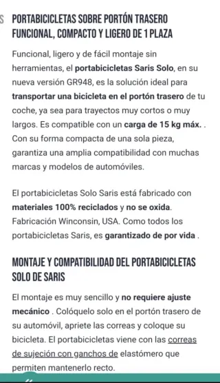 Portabicicletas Saris SOLO