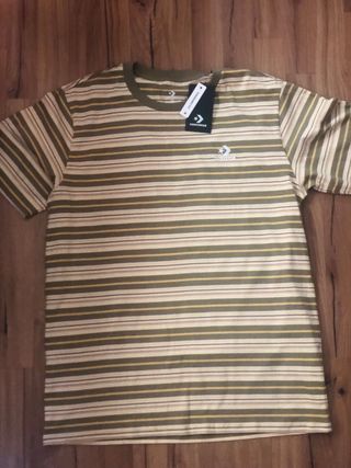 Camiseta Converse talla L Tiras Beige y Verde