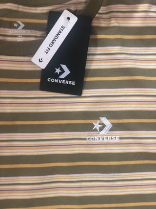 Camiseta Converse talla L Tiras Beige y Verde