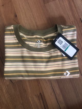 Camiseta Converse talla L Tiras Beige y Verde