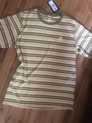 Camiseta Converse talla L Tiras Beige y Verde