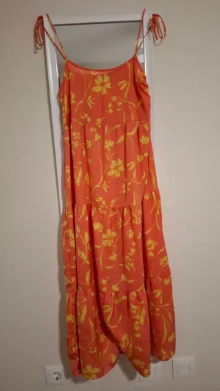 Vestido largo floral naranja y amarillo