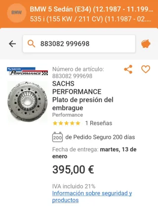 Kit Embrague BMW M30B35 Sachs