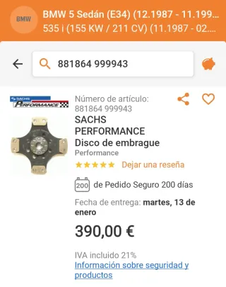 Kit Embrague BMW M30B35 Sachs