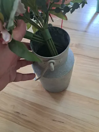 Antigua Lechera Metal Aluminio florero decoración