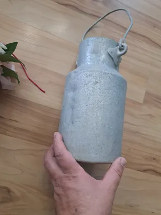 Antigua Lechera Metal Aluminio florero decoración