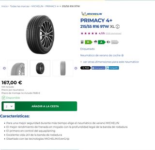 Neumáticos Michelin Primacy 4+ 215/55 R16 97W