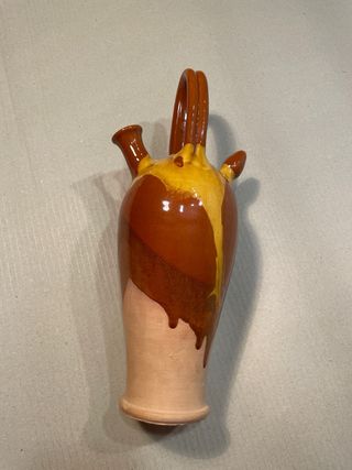 Jarrón Cerámico Vintage Marrón y Amarillo Ref002