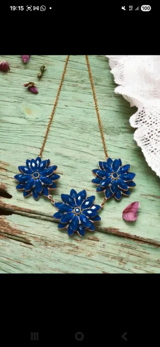 Collana vintage fiori blu oro